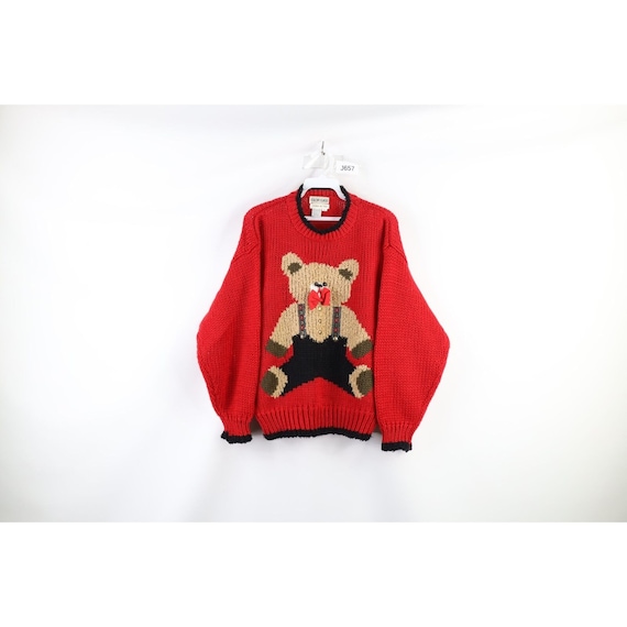 90s Streetwear Womens Large Chunky Hand Knit Bear 