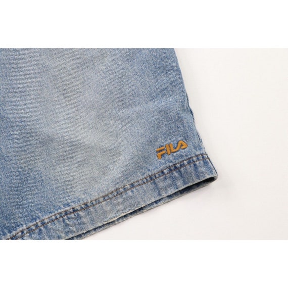 90s FILA Mens Size 34 Distressed Spell Out Denim … - image 4