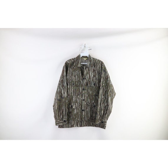 70s Streetwear Mens Medium Faded Camouflage Button