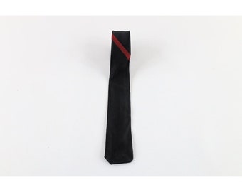 50s 60s Rockabilly Distressed Striped Skinny Square Neck Tie Black Red, Vintage Mens Necktie, Rockabilly Neck Tie, Vintage Wedding Necktie