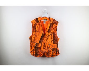 90s Streetwear Mens Large Chamois Cloth Realtree Camouflage Vest Blaze Orange, Vintage Camouflage Hunting Vest, Realtree Chamois Cloth Vest