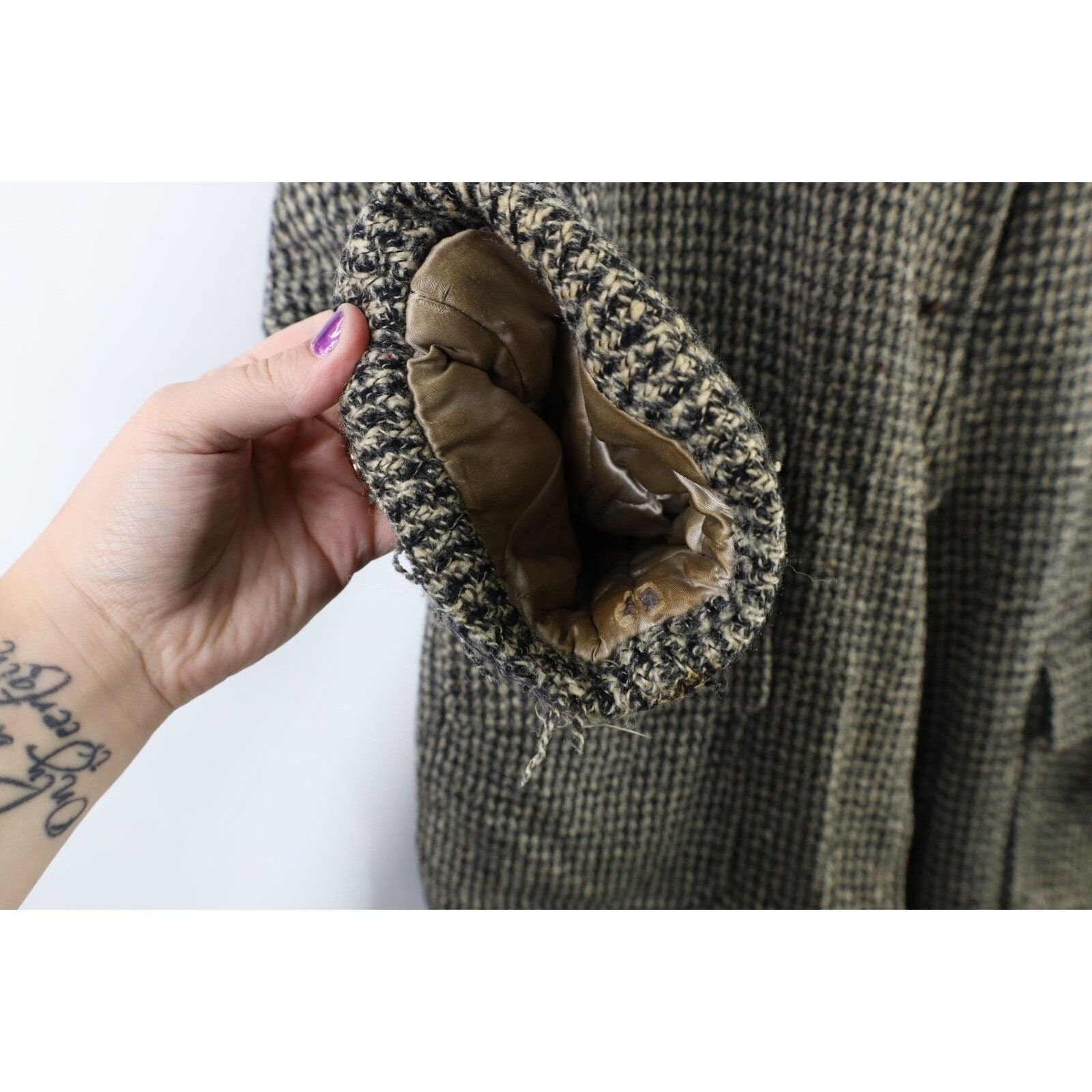 50s Streetwear Mens XL Distressed Quilt Lined Wool Tweed 50s Streetwear Mens XL Distressed Quilt Lined Wool Tweed