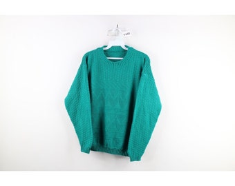 90s Streetwear Womens Medium Geometric Knit Crewneck Mom Sweater Green, Vintage Knit Mom Sweater, Vintage Crewneck Sweater, 90s Mom Sweater