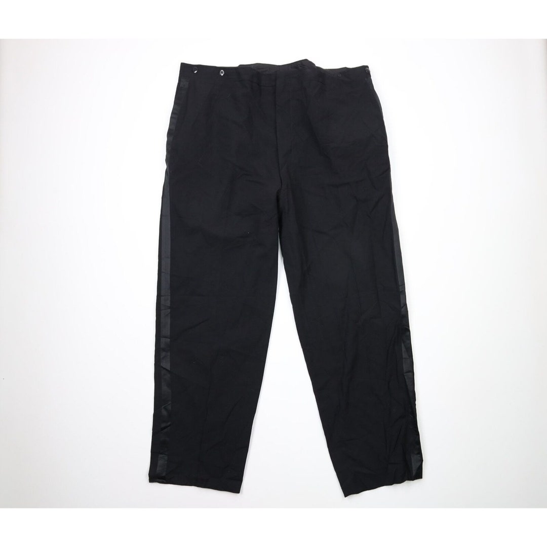 40s Rockabilly Mens 44x31 Satin Striped Wool Tuxedo Pants
