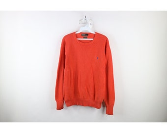 80er Jahre Ralph Lauren Damen Pullover Aus Verblasster Baumwolle Orange, Vintage Pullover von Ralph Lauren
