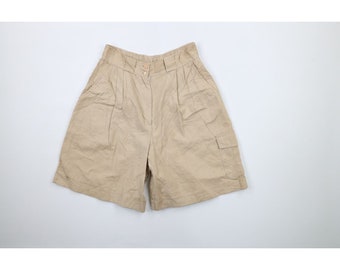 90s Streetwear Mujer 12 Mezcla de lino plisado Gurkha Bermuda Shorts Beige, Vintage Gurkha Bermuda Shorts, Bermudas de la década de 1990, Shorts de la década de 1990