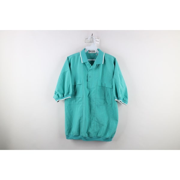 90s Streetwear Mens Size Medium Faded Collared Pullover Polo Shirt Teal, Vintage Faded Polo Shirt, 1990s Pullover Polo, Mob Mafia Polo Shirt