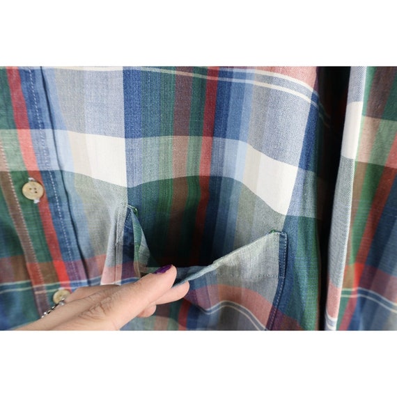 90s Streetwear Mens XL Faded Indigo Rainbow Plaid… - image 5