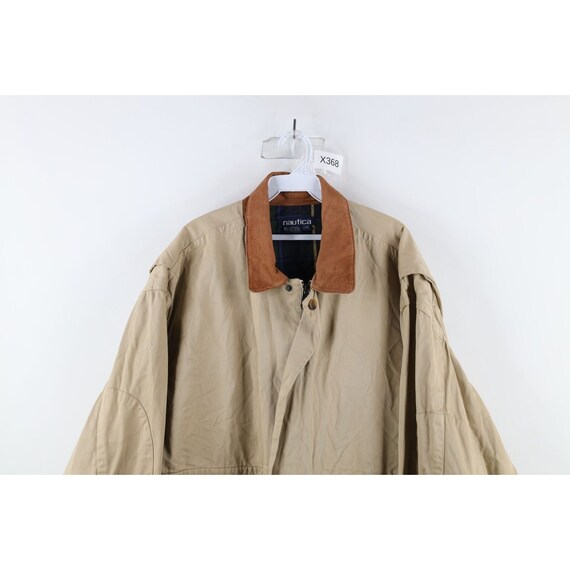 90s Nautica Mens Large Leather Collar Lined Cotton Bomber
