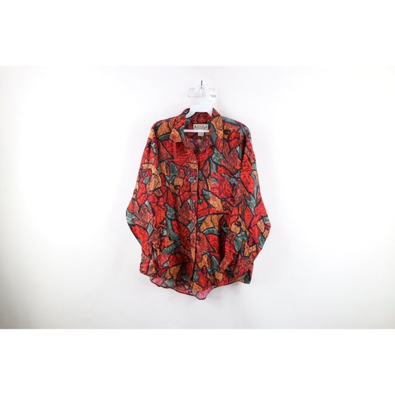 90s Streetwear Womens Medium Silk Abstract Flower… - image 1