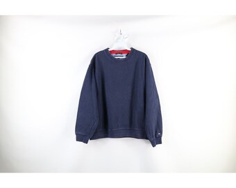 90s Tommy Hilfiger Mens Medium Faded Boxy Fit Crewneck Sweatshirt Blue, Tommy Hilfiger Faded Sweatshirt, Mens Boxy Fit Crewneck Sweatshirt