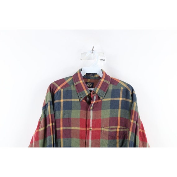 90s Streetwear Mens Medium Faded Rainbow Plaid Fl… - image 2