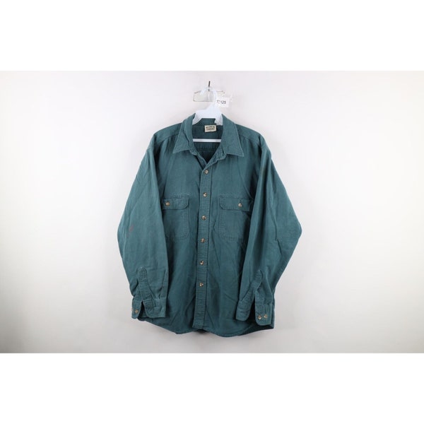 90s Five Brother Mens Large Thrashed Chamois Cloth Button Shirt Green, Vintage Five Brother Chamois Cloth Button Shirt, 1990s Chamois Shirt