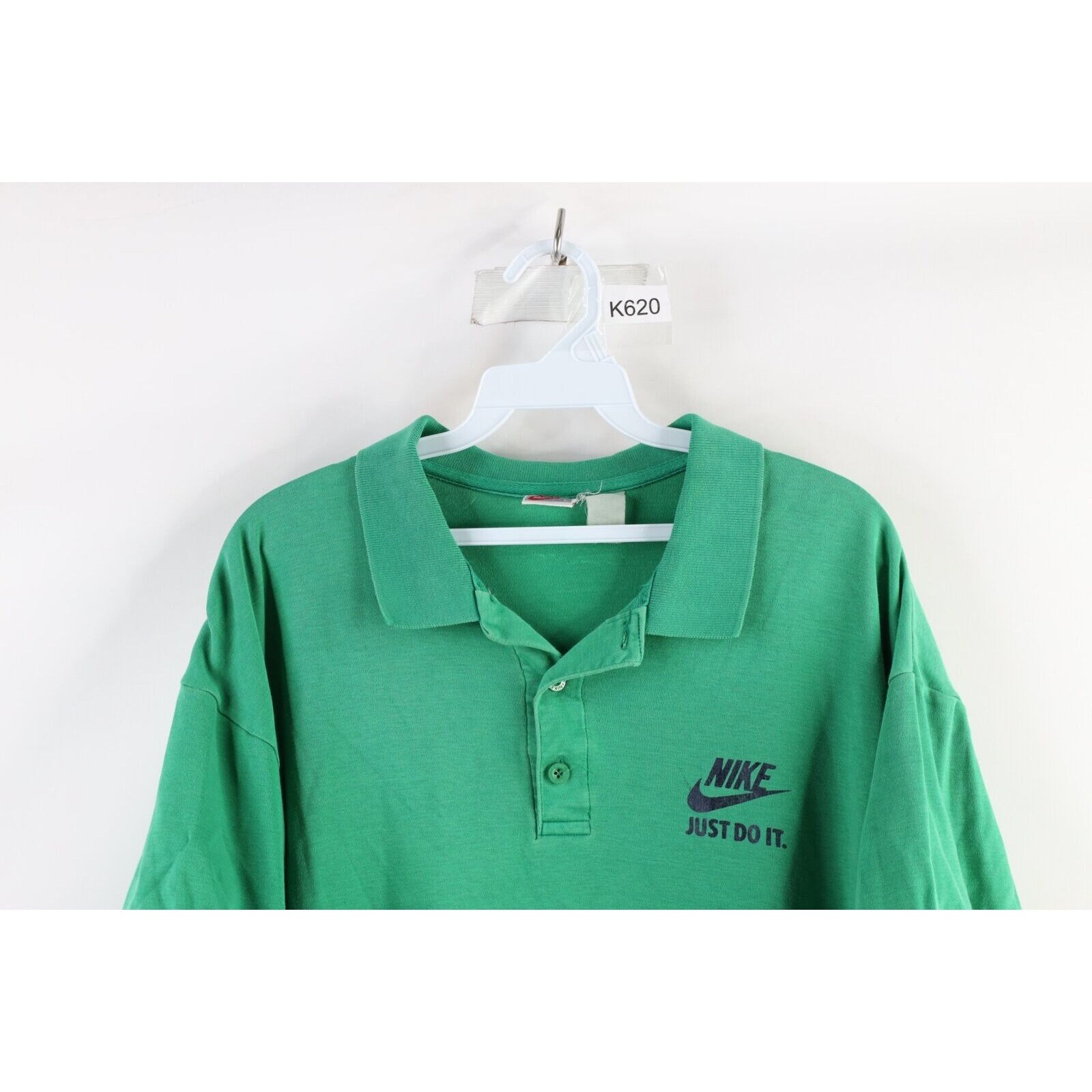 VSVintageLLC 90s Nike Mens Large Faded Spell Out Just Do It Collared Polo Shirt Green Nike Faded Spell Out T Shirt Mens Judst Do It Collared Polo Shirt