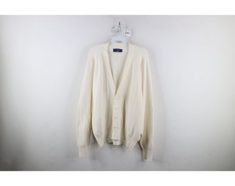 90s Streetwear Herren XL Blank Baumwolle Strickjacke Cardigan Pullover Weiß USA, Vintage Cardigan Sweater, 1990s Blank Knit Sweater, Vintage Cardigan