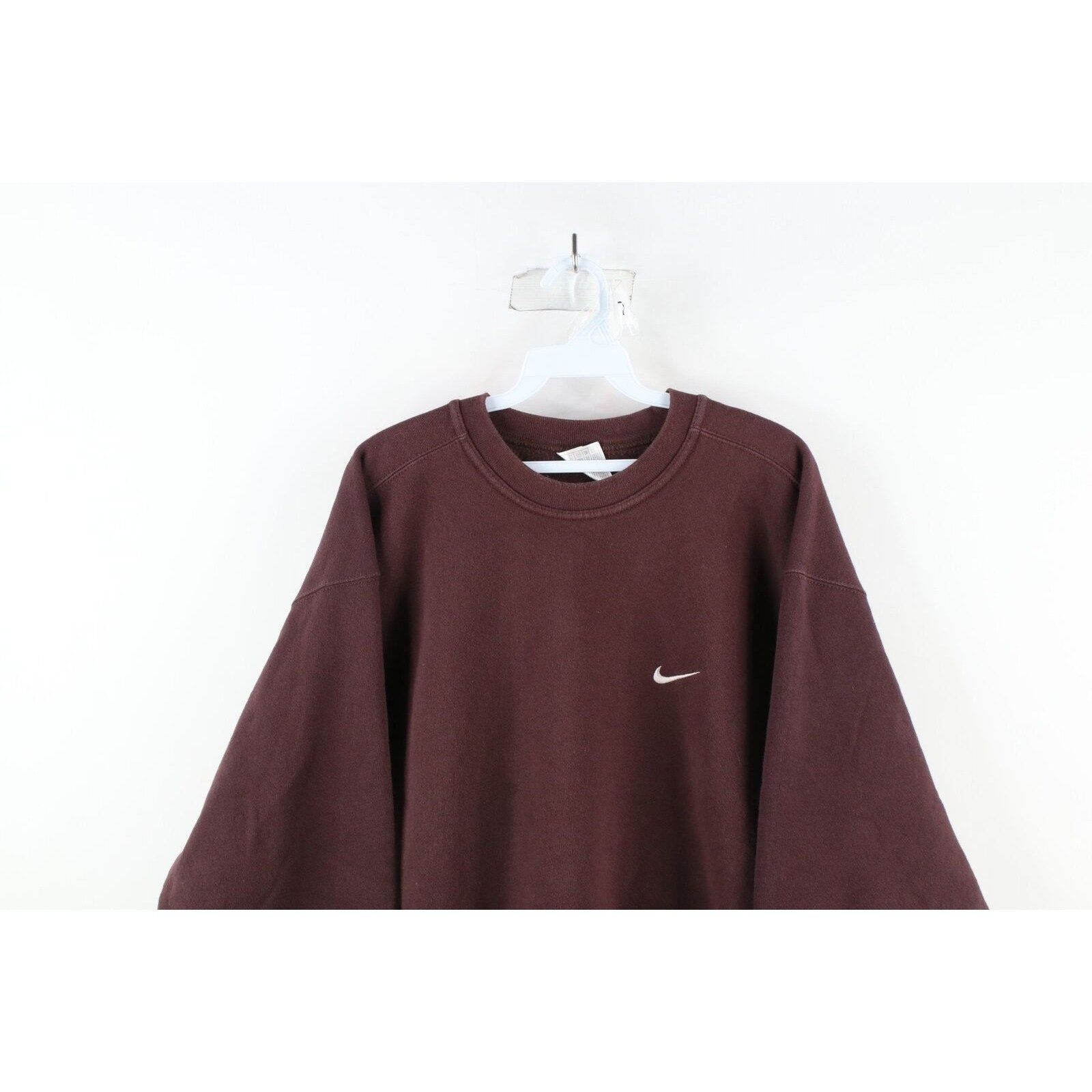 90s Nike Men L Faded Mini Swoosh Sweatshirt Chocolate Brown