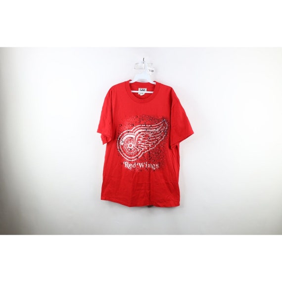90s Mens Large Faded Spell Out Detroit Red Wings … - image 1
