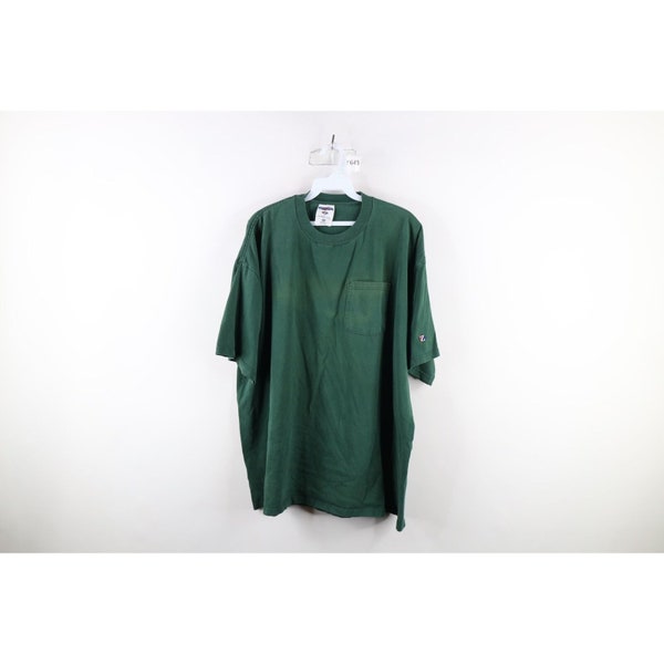 90s Streetwear Mens XL Faded Blank Heavyweight Pocket T-Shirt Green USA, Vintage Blank Pocket T-Shirt, 1990s Faded Heavyweight Blank T-Shirt