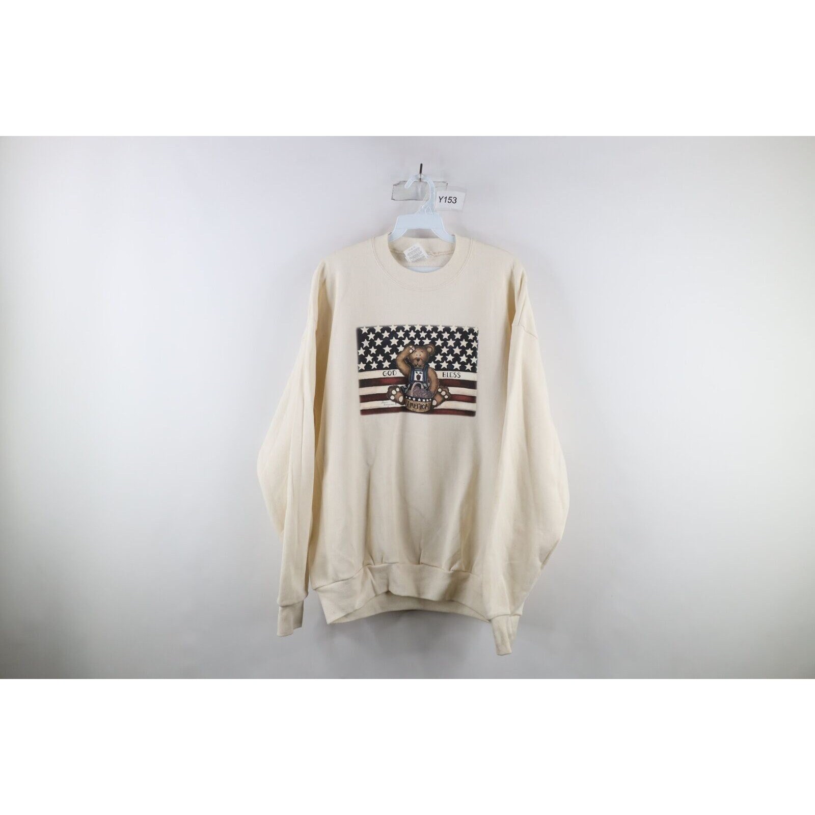 90s Streetwear Womens XL God Bless America Bear Flag Sweatshirt