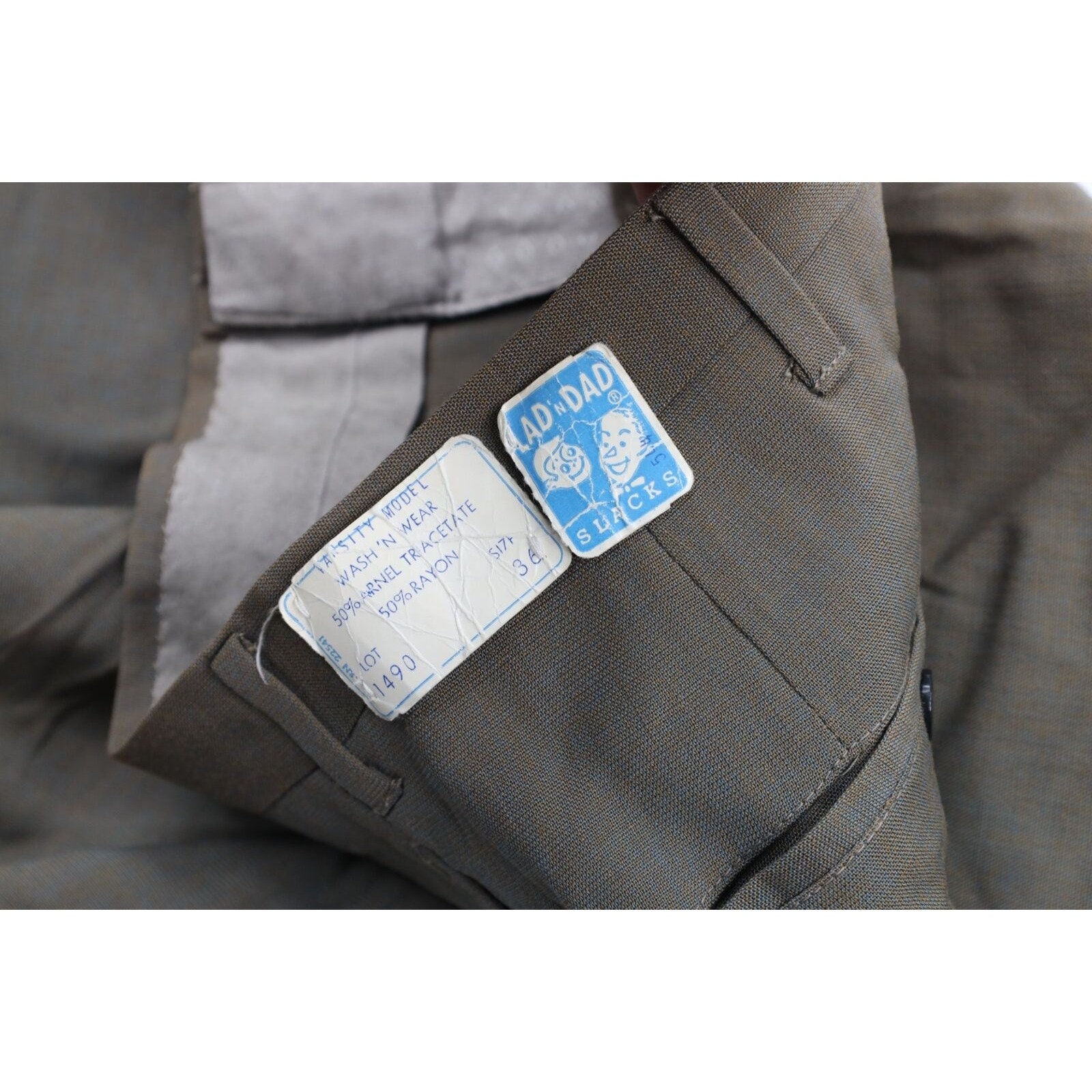 NOS Vintage 50s Mens 36 Gabardine Rayon Blend Flat Front