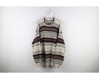 Coogi Style des années 90 pour homme grand Ed Bassmaster arc-en-ciel Fair Isle tricot pull USA, vintage arc-en-ciel Fair Isle tricot pull, pull grand-père des années 1990