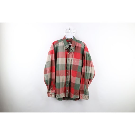 90s Streetwear Mens Large Thrashed Flannel Collar… - image 1