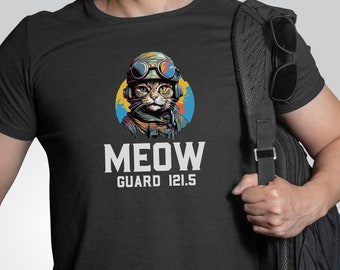 Cat Meow 121.5 T-shirt, Pilot T Shirt, Aviation T shirt, Gifts for Pilots, Gifts for Pilots, Aviation Gifts, Funny Pilot Shirts