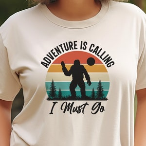 Adventure is Calling I Must Go Bigfoot Unisex T-shirt, camping t-shirts, Hiking t-shirts, outdoor t-shirts, Camping Gifts, Hiking Gifts