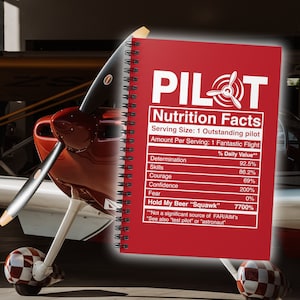 Pilot Nutrition Facts Red Spiral Notebook, Flight Training Notebook, Pilot Journal, Aviation Notebook, Pilot Notes, Gifts for Pilots