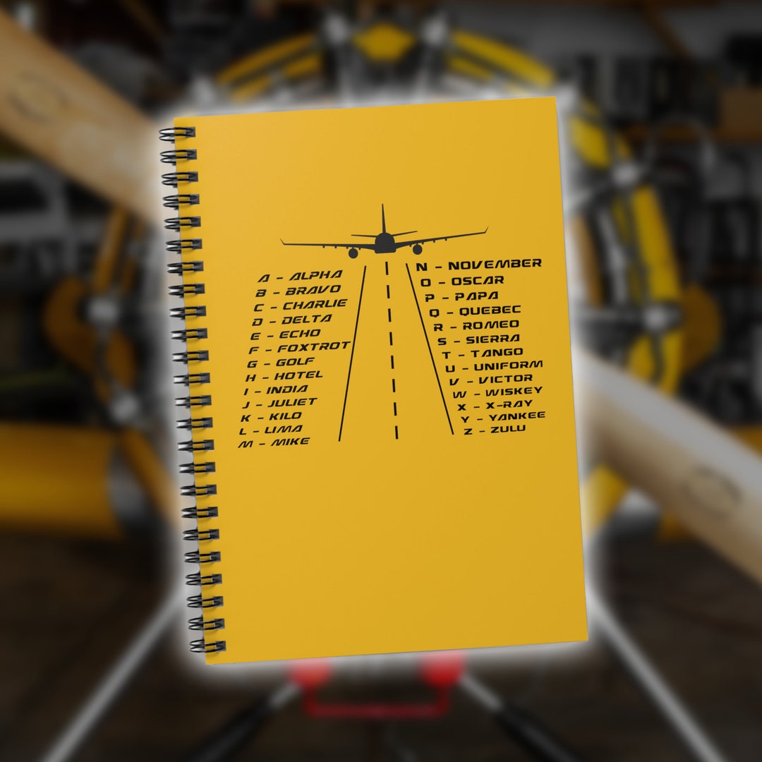 Pilot Alphabet Yellow Spiral Notebook, Flight Training Notebook, Pilot
