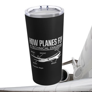 Plane Magic Black Tumbler 20oz, Aviation Travel Mug, Pilot Insulated Mug, Gifts for Pilots, Funny Pilot Gifts