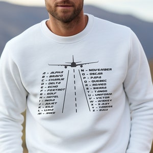 Pilot Alphabet Light Unisex Heavy Blend™ Crewneck Sweatshirt, Aviation Sweatshirts, Pilot Gifts, Aviation Gifts