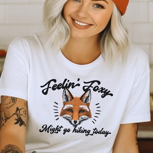 Feelin&#39; Foxy Light T-shirt, Camping T-shirts, Hiking T-shirts, Outdoor shirts, Gifts for Campers, Gifts for Hikers, Fox T-shirts