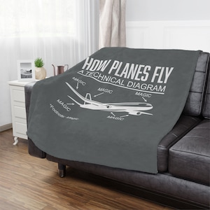 How Planes Fly A Technical Diagram Magic Dark Gray Velveteen Minky Blanket, Pilot Blanket, Aviation Warm Blanket