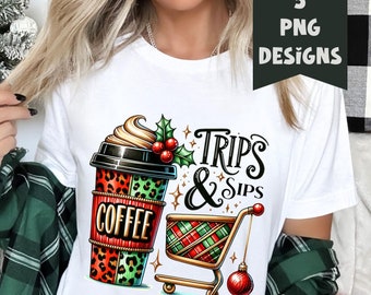 Trips & Sips Shirt Sublimation, Shopping Sweatshirt, Gift For Woman, Funny Mom Sweater, Coffee Lover Shirt, Shopping Squad Shirt, Girls Trip