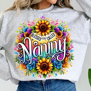 Muttertag PNG Gesegnet, genannt zu werden Nanny, Boho Sonnenblume Blumen Oma Sublimation Design, Mom Shirt PNG, Grammy Digital Design
