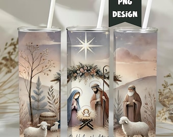 Nativity Christmas Scene Sublimation Tumbler Wrap, Religious Christian Nativity PNG, Jesus The Reason For The Season, Seamless Tumbler PNG