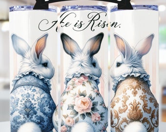 He Is Risen Easter Bunny PNG: Floral Tumbler Wrap Designs Digital Download