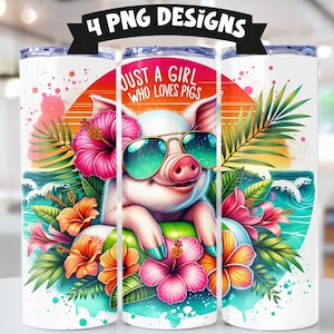 Just A Girl Who Loves Pigs Tumbler Wrap, Cute Pig 20oz Skinny Tumbler Wrap PNG, Funny Pig Tumbler Wrap PNG, Sublimation Tumbler Design