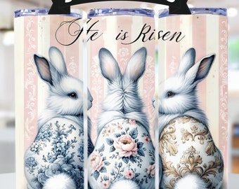 He Is Risen Easter Bunny Tumbler PNG, Christian Sublimation Design Digital Download