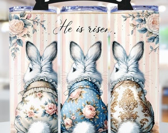 He Is Risen Easter Bunny PNG: Floral Tumbler Wrap Digital Download
