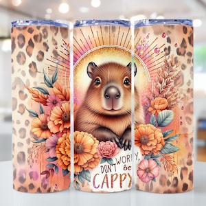 Niedliche Capybara Tumbler Wrap, sei glücklich 20 Unze Sublimationsbecher PNG, keine Sorge, sei Cappy Positivity Tumble Wrap Digital Design Cappy Lovers