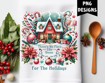 Toalla de cocina navideña PNG No hay lugar como el hogar para las fiestas Toalla de cocina Diseño de sublimación Chef Amante de la cocina Regalo PNG Casa de Navidad
