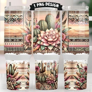 Boho Western Aztec Tumbler Wrap, Boho Sunset PNG, 40 oz Tumbler Sublimation Designs, Country Tumbler Wrap, Cactus Tumbler, Succulent PNG