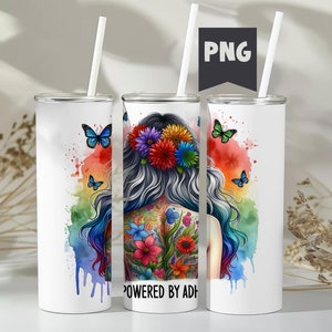 Diseño de envoltura para vaso delgado de 20 oz con tecnología de ADHD Awareness, PNG neurodivergente, diseño de sublimación, descarga digital SOLAMENTE, Dtf ultravioleta, TDAH en adolescentes