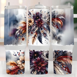 Pastel Flower Wrap for 40oz Tumbler Boho Floral PNG Tumbler Design, Feather Sublimation Designs Downloads for 40 oz Tumbler Country Tumbler