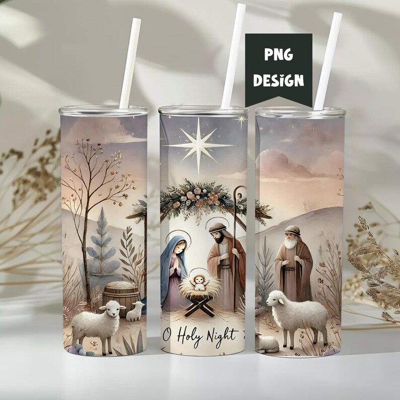 Nativity Christmas Scene Sublimation Tumbler Wrap, Religious Christian Nativity PNG, Jesus The Reason For The Season,20oz Jesus Tumbler PNG