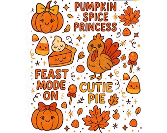 Funny Thanksgiving Doodle PNG: Turkey, Pumpkin Pie, Feast Mode (Digital Download)
