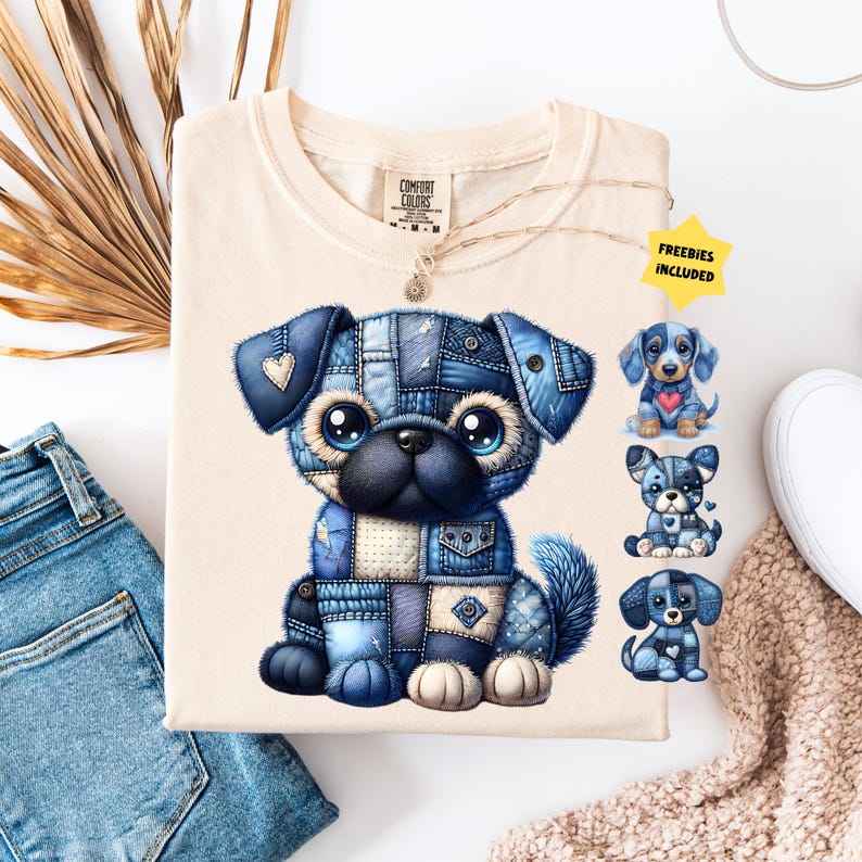 Denim Patchwork Dog PNG, Cute Puppy Sublimation Design, Jean Dog ...
