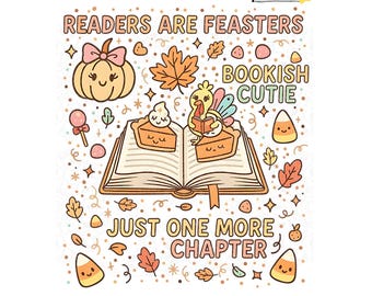 Bookish Thanksgiving PNG: Kawaii Turkey, Pumpkin Pie, Fall Reading (Digital Download)